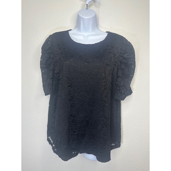 Adrianna Papell Black Lace Pleat Sleeve Top Women's XL Elegant - Picture 2 of 7